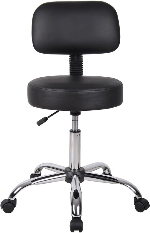 Boss Office Products Be Well Medical Spa Stool with Back, Vinyl, Black