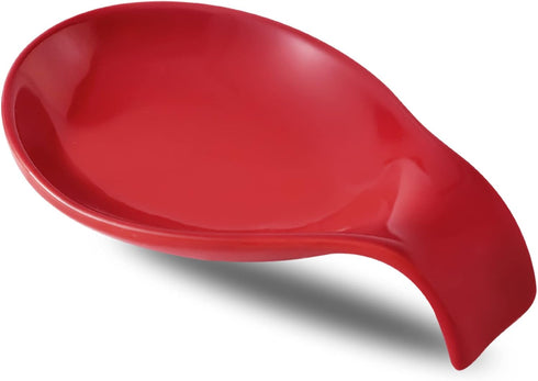 Nihow Ceramic Spoon Rest 4 Inch, Heat Resistant Utensil Holder for Kitchen Counter, Dishwasher Safe (Red)
