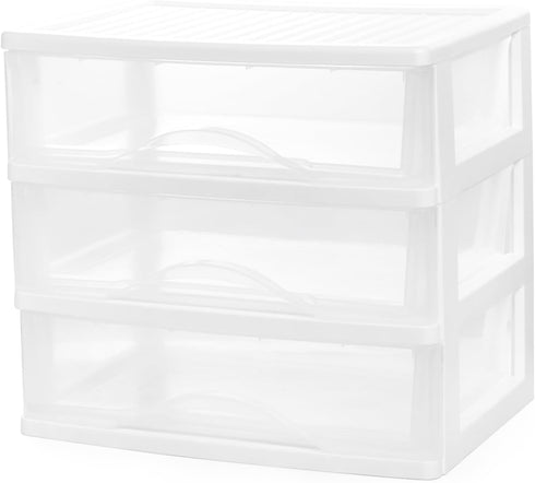 BYCY Plastic Stackable Storage with 3 Drawers, White Makeup Organizer for Bathroom, Desk, and Easy Assembly