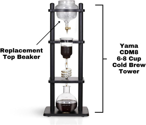 Yama CDM8 Replacement Top Beaker, Borosilicate Glass for 6-8 Cup Cold Brew Towers, Dishwasher Safe