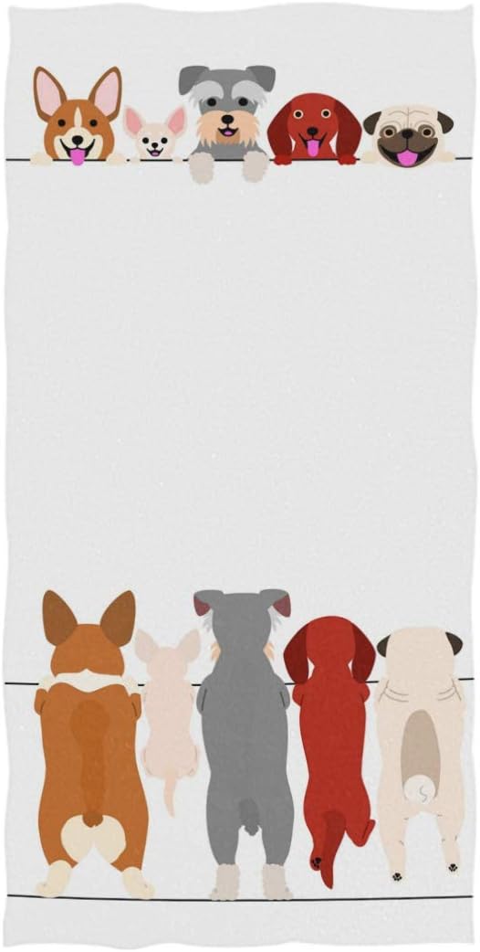 Naanle Small Dogs Front and Back Border Set, Soft Guest Hand Towels for Bathroom, Hotel, Gym, Spa (White, 16" x 30")