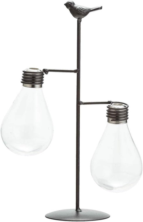 TJ Global Double Glass Light Bulb Vase Planter Holder, Plant Terrarium, Propagation