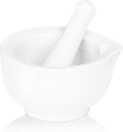 LEETOYI Porcelain Small Mortar and Pestle, Ceramic Herb Grinder Pill Crusher Set, 3.3 inch, White