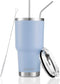 D·S 30oz Blue Tumbler, Stainless Steel Double Wall Vacuum Insulated Mug with Straw and Lid, Cleaning Brush