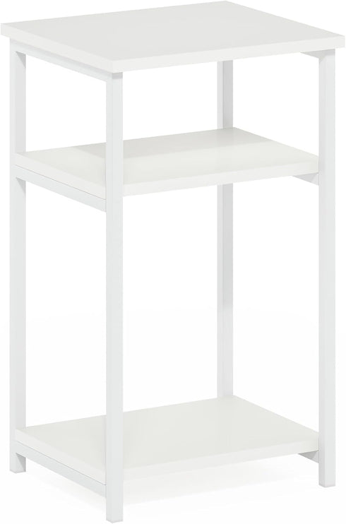 3-Tier Furinno JUST Side Table, Metal Frame Modern End Table with Open Shelf, Night Stand, Bedside Table, for Living