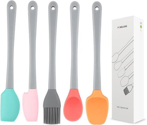Mini Silicone Spatula Set of 5, Heat Resistant & Nonstick Rubber Utensils, Dishwasher Safe for Cooking, Baking