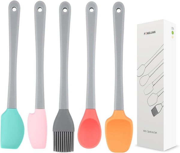 Mini Silicone Spatula Set of 5, Heat Resistant & Nonstick Rubber Utensils, Dishwasher Safe for Cooking, Baking