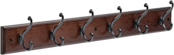 LIBERTY Wall Mounted Coat Rack with 6 Decorative Hooks, 27 Inch, Soft Iron and Cocoa