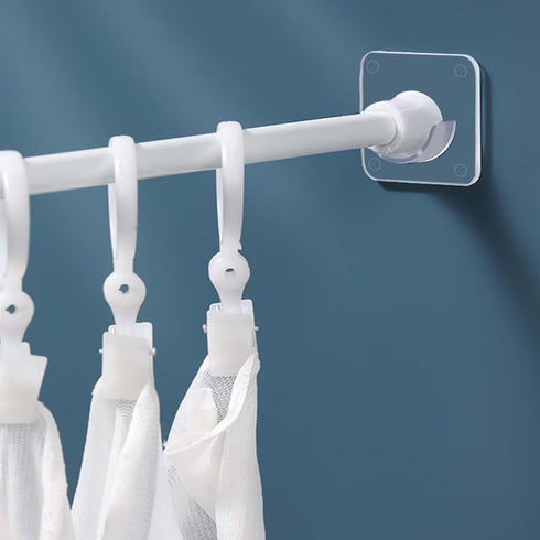 LADYMOON 4 Pack Adhesive Shower Curtain Rod Holder, Transparent Tension Bracket, No Drilling (Not Included Rod) for