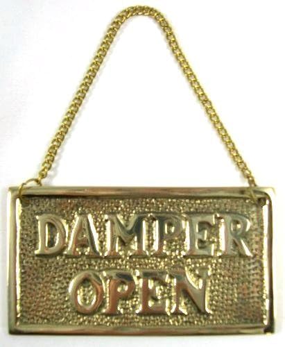 Solid Brass Fireplace Damper Open Closed Sign, Hanging