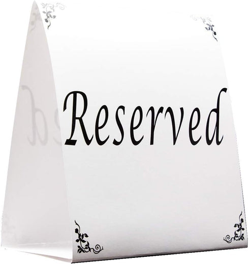 Freestanding Reserved Cards for Wedding Reception Tables, 20 Pk Black and White Design, Elegant Event Decor