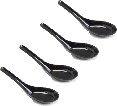 JapanBargain 3192x4 Black Soup Spoons, Chinese Japanese Asian Wonton Miso Ramen Noodle Soup Spoons, Set of 4