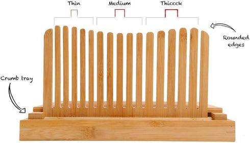 Kitchen Seven 3 Bamboo Bread Slicer with Crumb Tray Bamboo Bread Cutter for Homemade Bread, Loaf Cakes, Bagels Slicer
