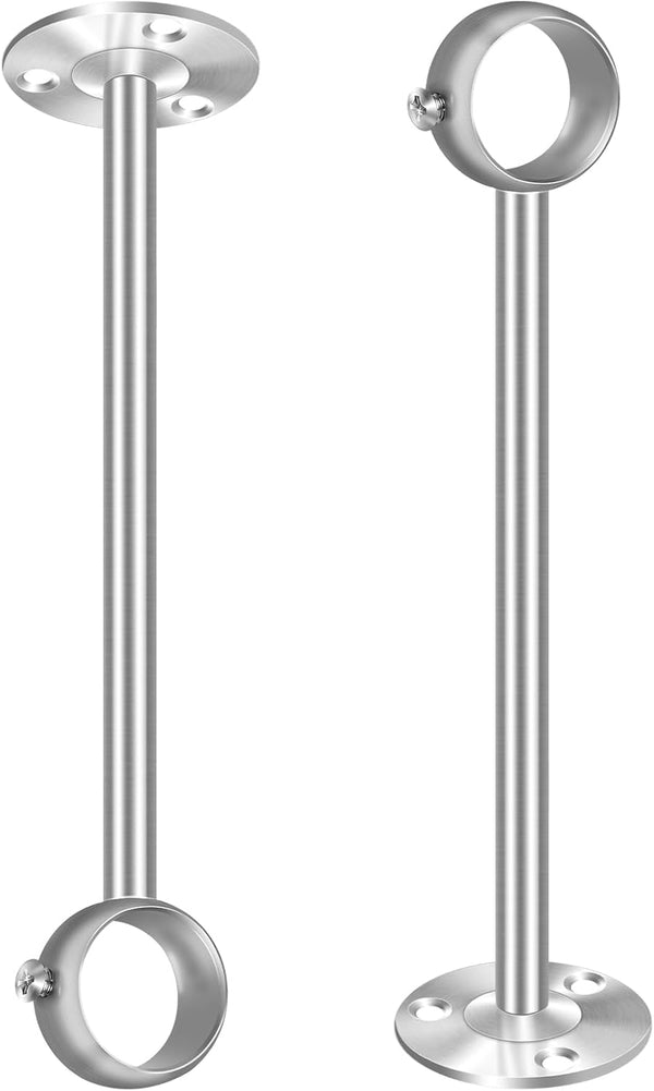 10 Inch Ceiling Curtain Rod Brackets - Heavy Duty Holder for 1 Inch Drape Poles, 2 Pack, Silver.