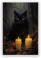 Kisappeared Vintage Gothic Wall Art Black Cat Candle Poster Halloween Artwork Print Canvas
