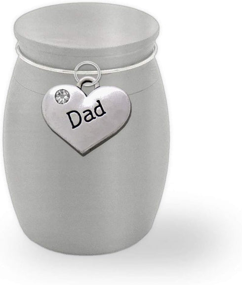 Small Miniature Dad Father Memorial Cremains Holder Container Jar, Brushed Stainless Steel, 1.5" Tall