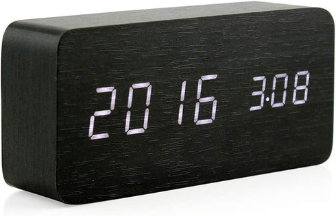 OCT17 Wooden Digital Alarm Clock - Multi-Function Smart Alarm Clock with USB Power Supply, Black