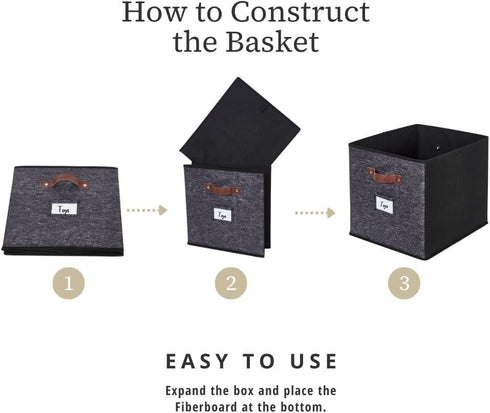 DECOMOMO Storage Baskets 13x15x13 - Storage Cube Bins with Label Holders for Organizing Shelves, 4pcs, Black Pattern