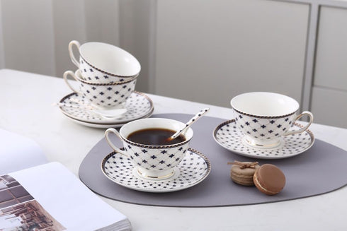 7-ounce Set (6) Porlien Royal Blue Star-night Porcelain Teacup and Saucer