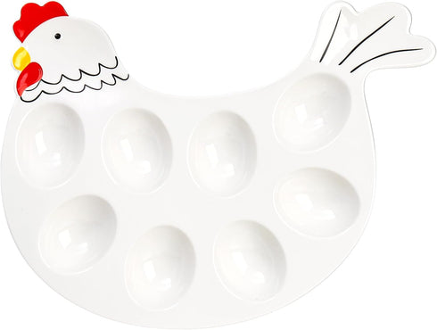 2 Pack 8-Cup Countertop Hedume Deviled Egg Platter Tray, Ceramic Hen Modelling Egg Dish, Easter Egg Tray, Deviled Egg