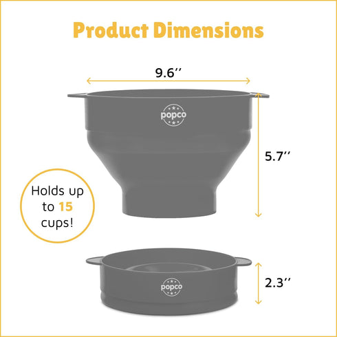 POPCO Silicone Microwave Popcorn Popper - Collapsible Bowl and Dishwasher Safe, 15 Colors Available, Gray