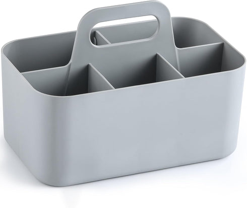 Multiuse Caddy Organizer with Handle, Stackable Plastic Bin Basket for Art Supplies, Makeup, Kitchen, Office, Grey