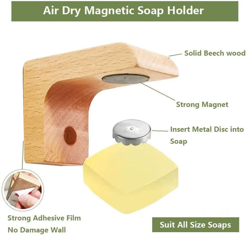 (2 sets) Wood Magnetic Bar Soap Holder for Shower Wall, Eco-Friendly Wooden Soap Dish for Soaps & Beard Shampoo Bars