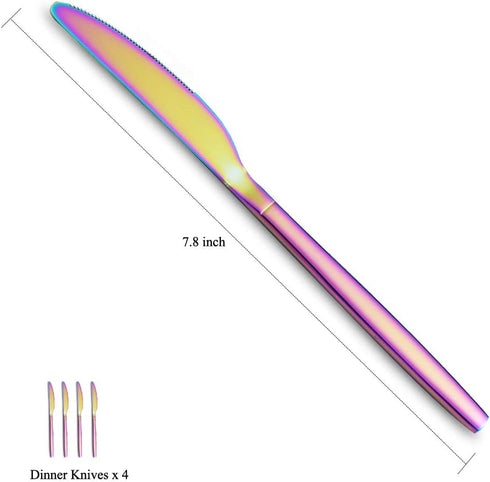 HOMQUEN Rainbow Dinner Knives 4 Pieces, Sturdy 9" Stainless Steel Modern Design Knife, Colorful Titanium Plating Knifes Set With Round Edge Dishwasher Safe by HOMQUEN