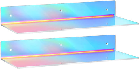 Maitys Rainbow Iridescent Acrylic Shelves Floating Wall Ledge Bookshelf Wall Mounted Shelf Display
