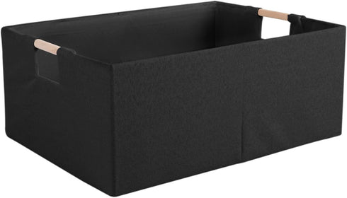 Foldable Cotton Linen Fabric Storage Bin Box with Wooden Handles, Decorative Home Laundry Organizer for Clothes, Blanket