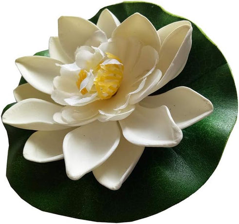 7Pcs Artificial Lotus Flower Pool Aquarium Decoration, 3.9 Inch Eternal Flower (White)