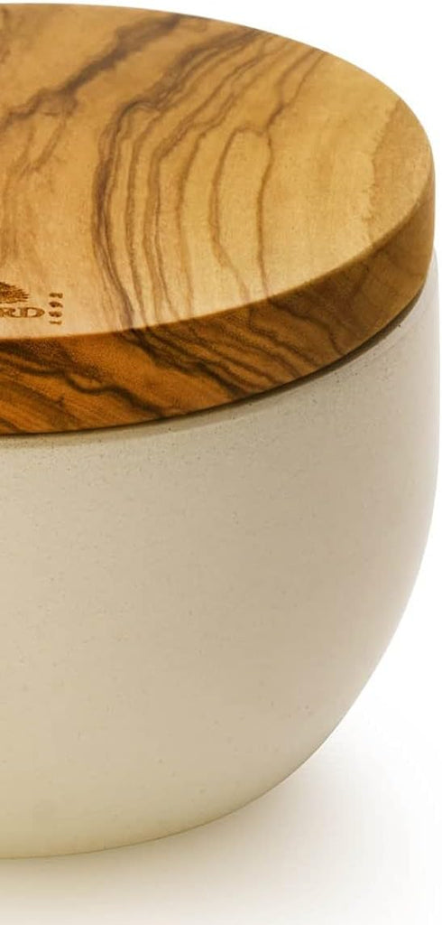 Berard White Concrete Salt Keeper with Olive Wood Lid