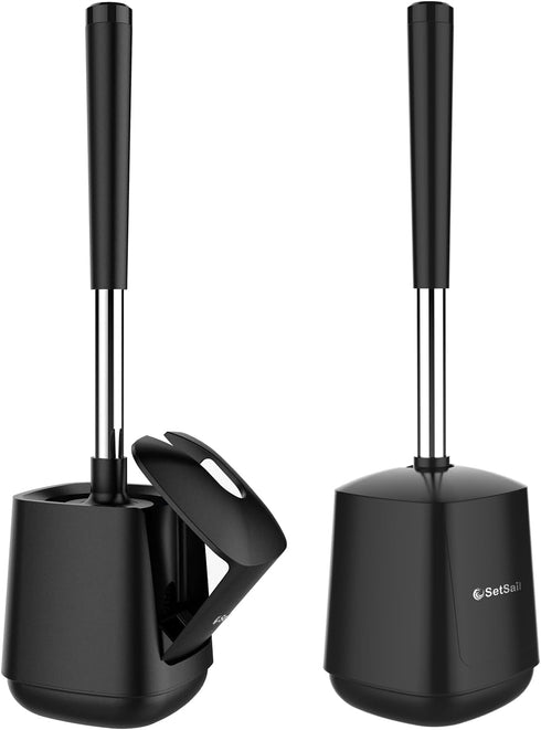 SetSail Premium Toilet Bowl Brush and Holder | 2 Pack Automatic Toilet Brushes for Bathroom Cleaning
