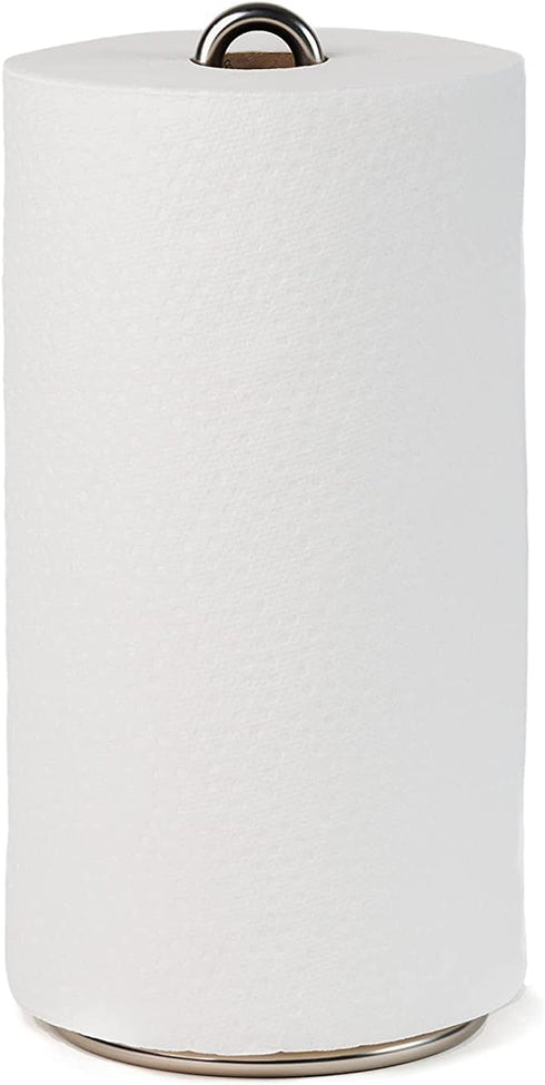 FitWell Paper Towel Holder for Kitchen Countertops, Steel Stand for Standard & Jumbo Rolls, Satin Nickel