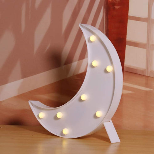 Pooqla Decorative LED Crescent Moon Marquee Sign, Nursery Night Lamp Gift, Ramadan Home Decorations (White)