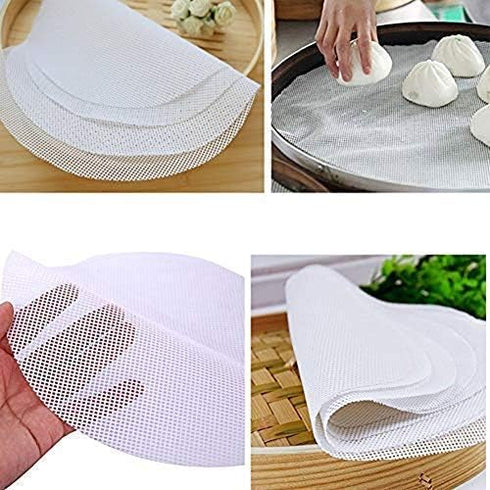 Stohua 5 pcs Non Stick Silicone Steamer Liners - Reusable Mesh Mat Round Pad for Bamboo Steamer