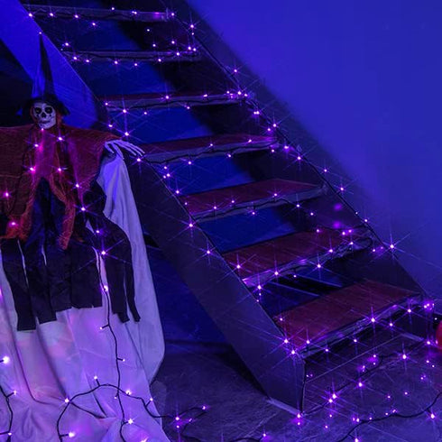 PEIDUO 82 FT 200 LED Purple String Lights Halloween Decorations Outdoor, Motion Sensor Controller with Spooky Music