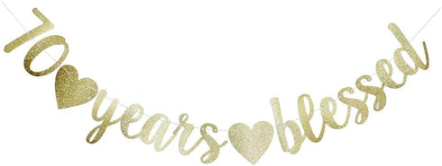 70 Years Blessed Banner, Funny Gold Glitter Sign for 70th Birthday or Wedding Anniversary Party Photo Props