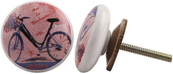 IndianShelf 4 Pack Multicolor Bicycle Flat Vehicle Ceramic Drawer Knobs, Kitchen Cabinet Knobs, Decorative Dresser