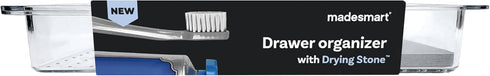 madesmart Dental Tray Drawer Organizer with Drying Stone, Clear Plastic Organizer for Toothbrush, Dental Floss, Water