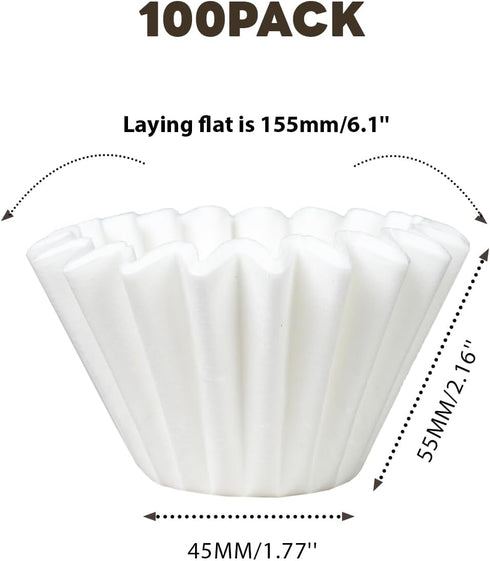 1-2 Cup Small Coffee Filters, 100 Count Disposable Basket Coffee Filter Paper, Compatible with Kalita Wave Dripper