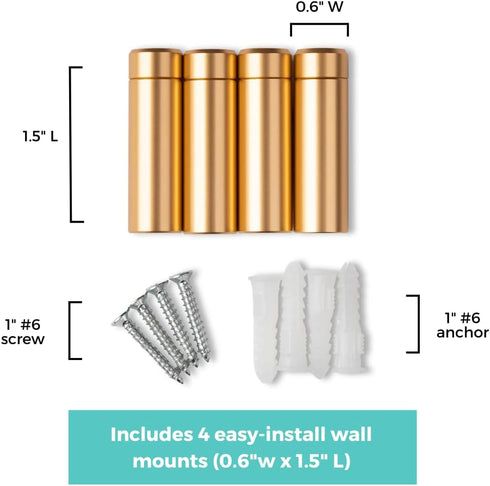 Wexel Art 1.5" Gold Stainless Steel Mounting Hardware for Acrylic Floating Frames, Pack of 4