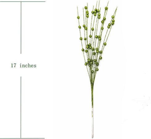 17 inches 10 Pack Artificial Glitter Berry Stem Ornaments, Fake Christmas Picks Decorative Glitter Bead Sticks