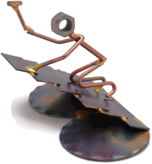 Roofer Figurine, Hand Welded Metal Art & Recycled Sculptures for Unique Desk Accessories and Office Decor