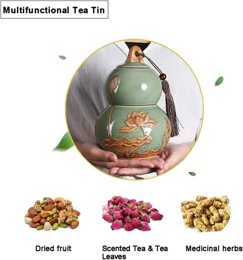 ARTLINE Airtight Lid Ceramic Tea Containers Tea Canister, Food Storage Jar Porcelain Tea Caddy Gourd Shape Design