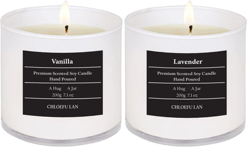 Chloefu LAN Lavender and Vanilla Candle, Highly Scented Soy Candles for Home, 7.1oz, 45 Hour Burning, 2 Pack