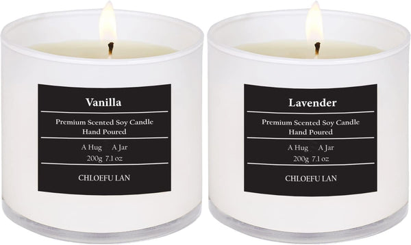Chloefu LAN Lavender and Vanilla Candle, Highly Scented Soy Candles for Home, 7.1oz, 45 Hour Burning, 2 Pack