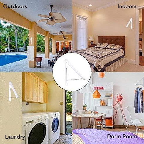 Foldable Clothing Rack, Wall-Mounted Retractable Clothes Hanger for Laundry Room, Small Collapsible Drying Rod (White)