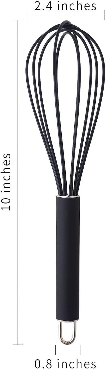 High Temperature Silicone Whisk, 10 inch Stirrer with Good Grip Design for Blending, Whisking, Beating, Cooking, Baking