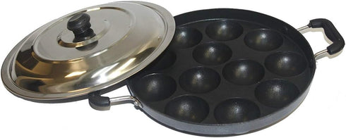 G&D Stainless Steel 12 Pit Appam Maker, Nonstick Paniyaram Pan with Lid, Appam Patra, Takoyaki Pan, Aebleskiver